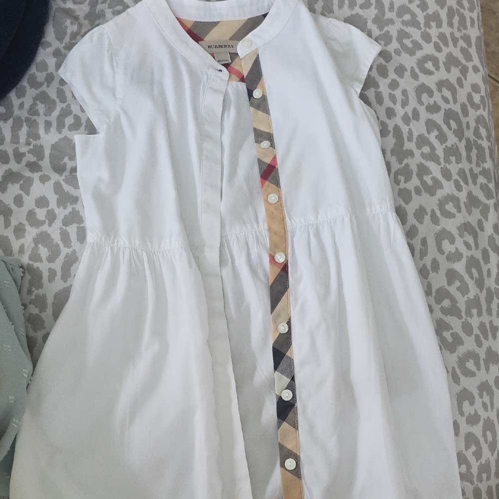 Burberry White Dress with Check Trim